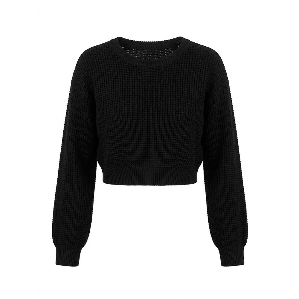 LA Hearts Sweater Womens M Black Waffle Knit Cropped Dark Academia Y2K Grunge